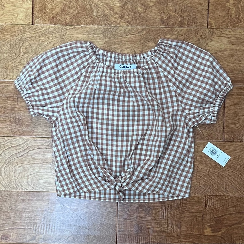 NEW WITH TAGS! Toddler Girls Old Navy Puff Sleeve Tie-Front Top - 5T - Gingham
